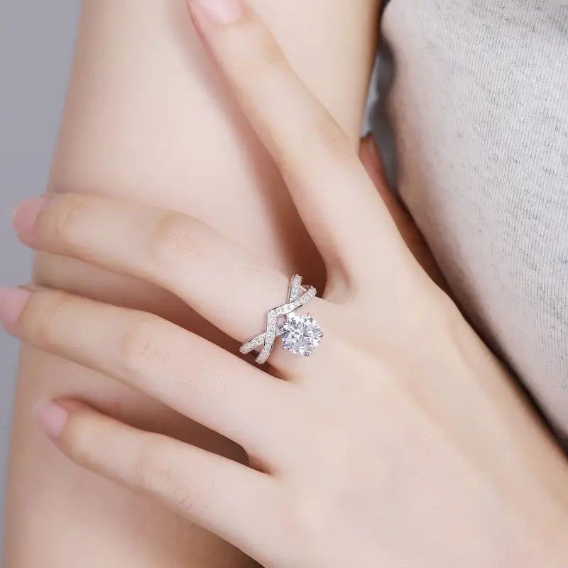 1 Ct Round Cut Lab Diamond Cross & Twist Band in Tiara Design Engagement Ring - LGG Jewelry