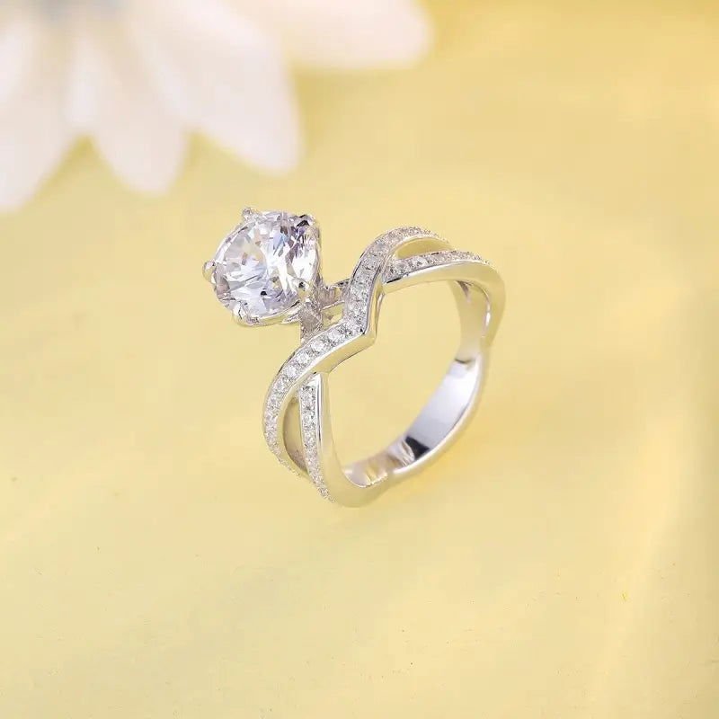 1 Ct Round Cut Lab Diamond Cross & Twist Band in Tiara Design Engagement Ring - LGG Jewelry