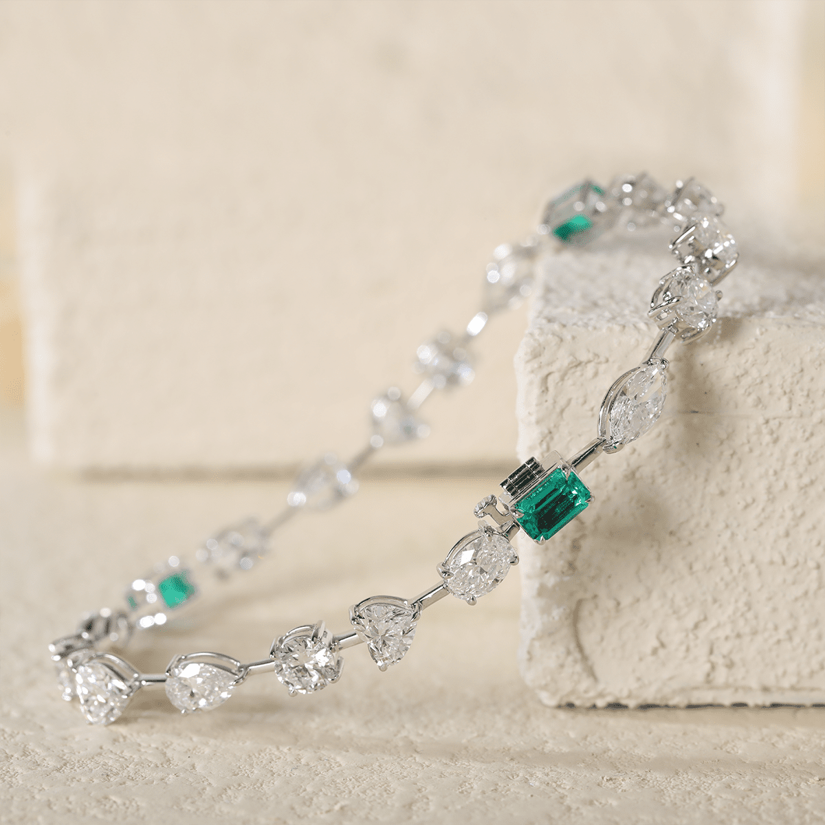10 CT TW Lab Diamond & Lab Emerald Tennis Bracelet with Six Shapes - FIORESE JEWELRY