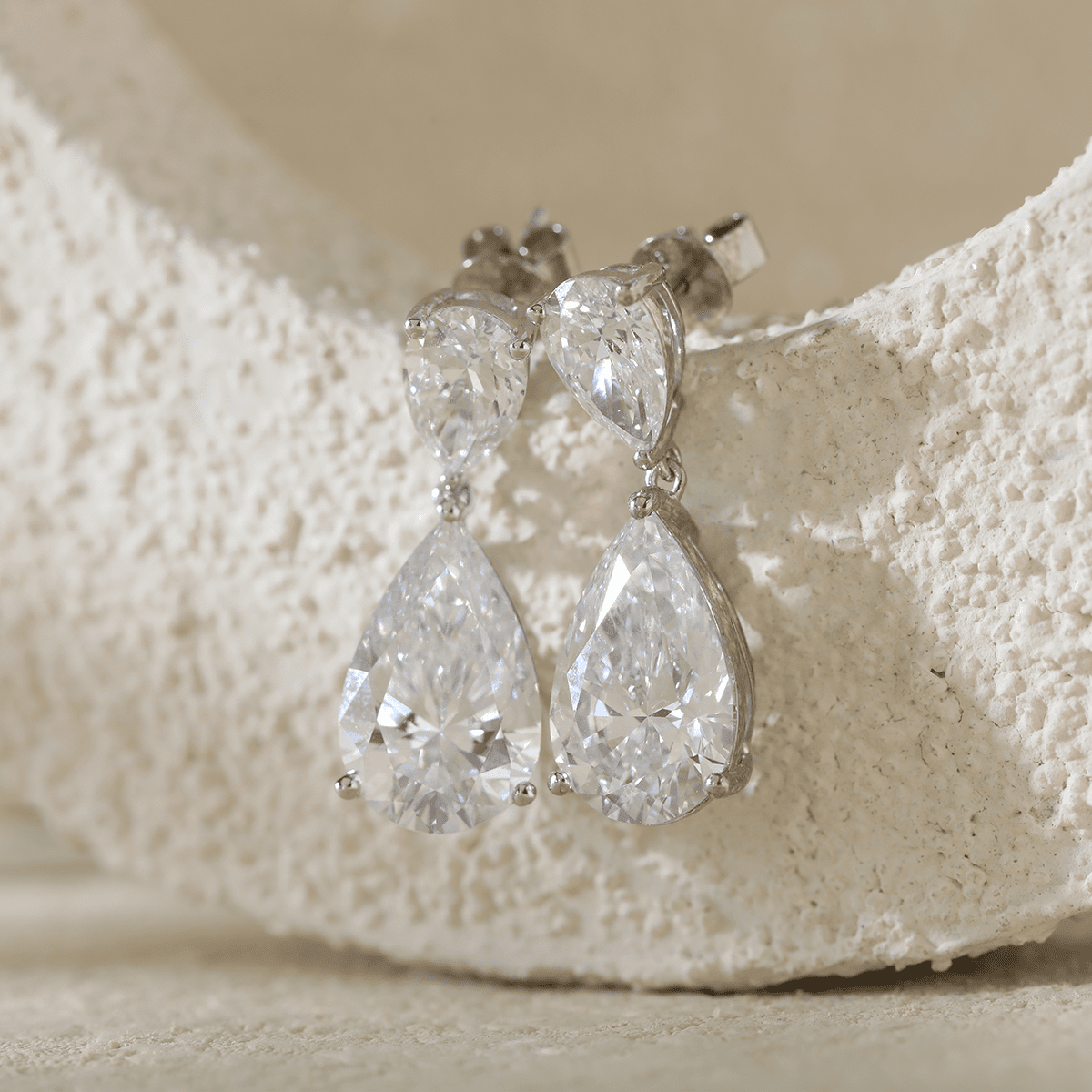 10 ct tw Pear Shaped Lab Diamond Basket Setting Dangle Stud Earrings - FIORESE JEWELRY