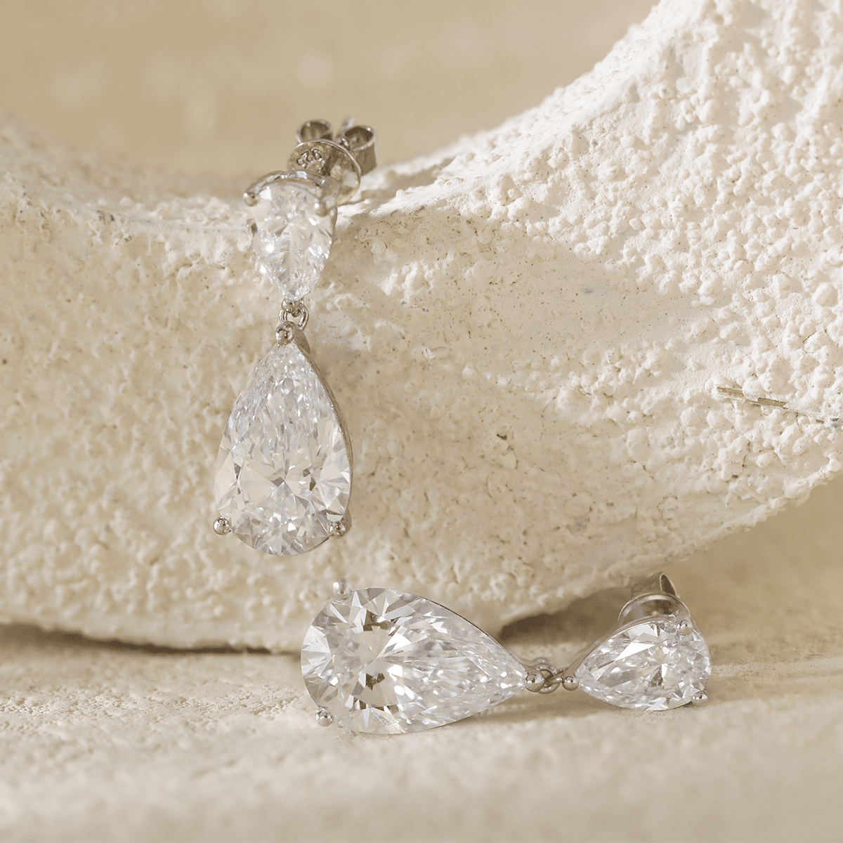 10 ct tw Pear Shaped Lab Diamond Basket Setting Dangle Stud Earrings - FIORESE JEWELRY