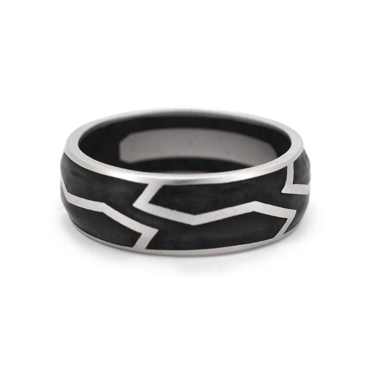 14K Gold Forged Carbon Men's Ring - FIORESE JEWELRY