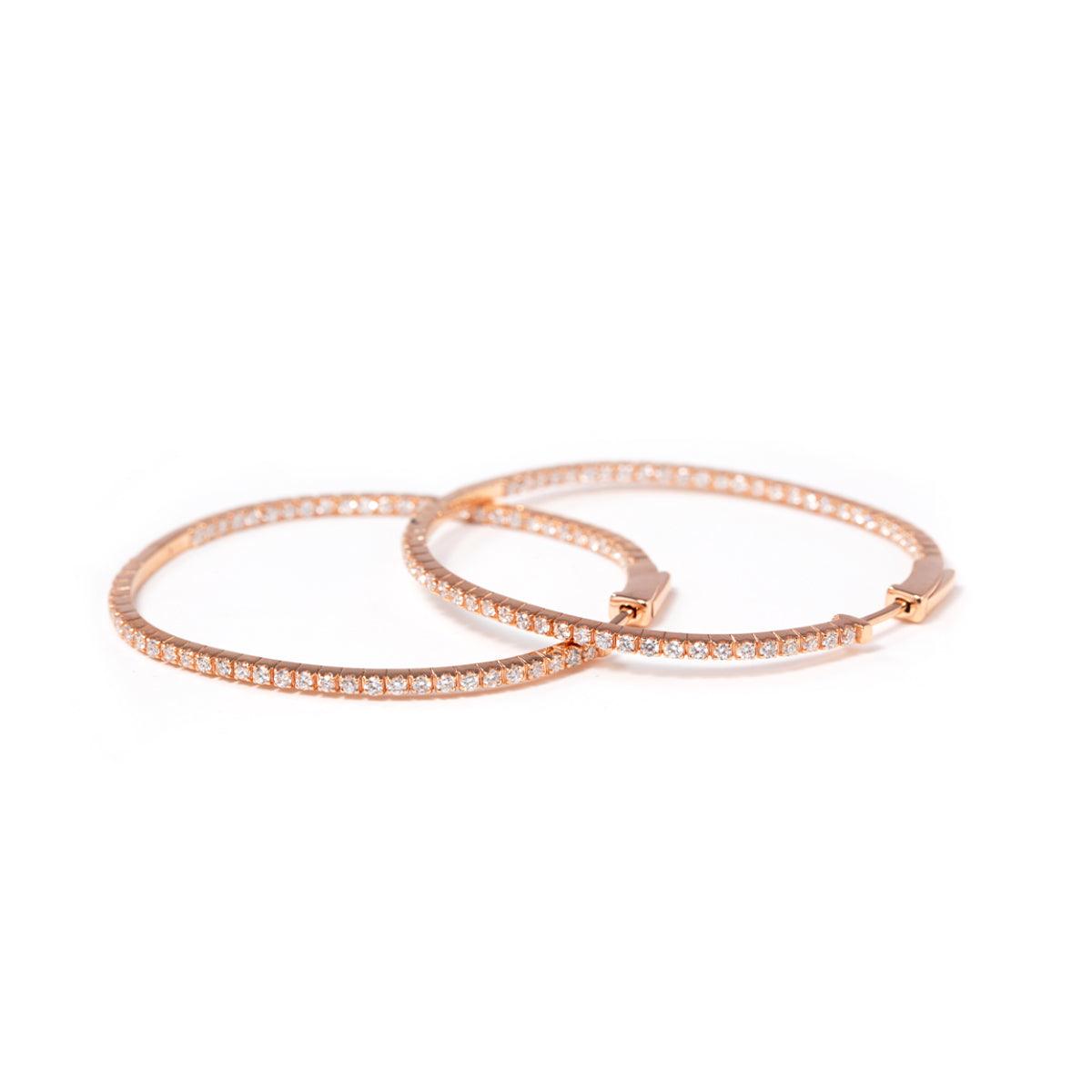14K Rose Gold 1.3mm Round Cut Diamond Hoop Earrings - FIORESE JEWELRY