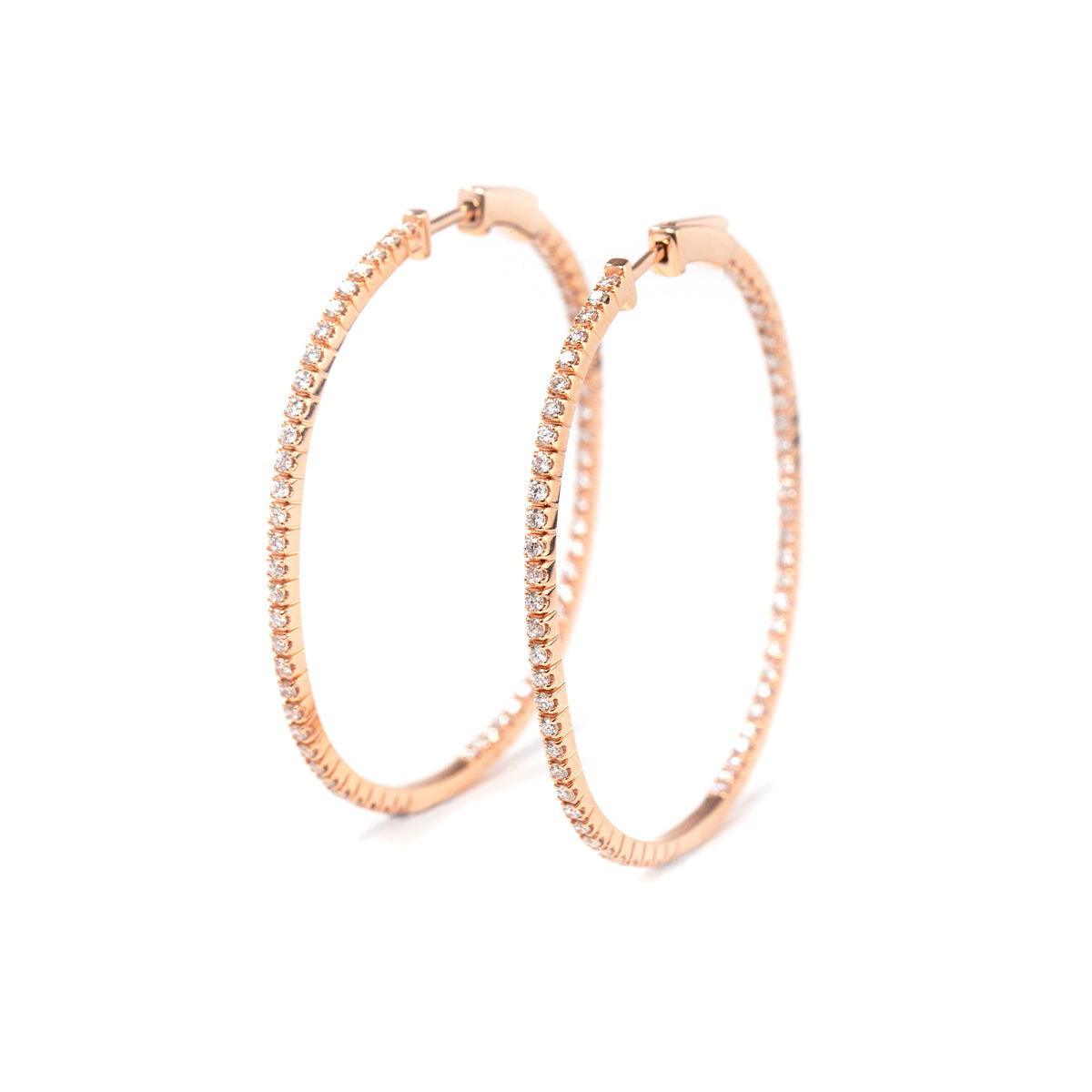 14K Rose Gold 1.3mm Round Cut Diamond Hoop Earrings - FIORESE JEWELRY
