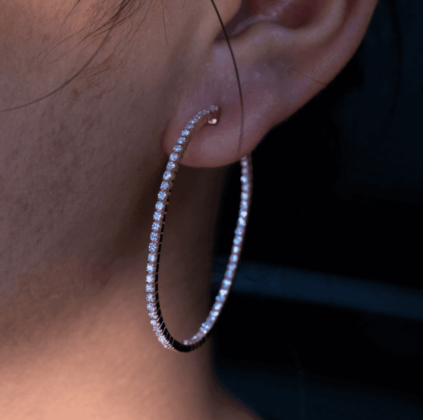 14K Rose Gold 1.3mm Round Cut Diamond Hoop Earrings - FIORESE JEWELRY