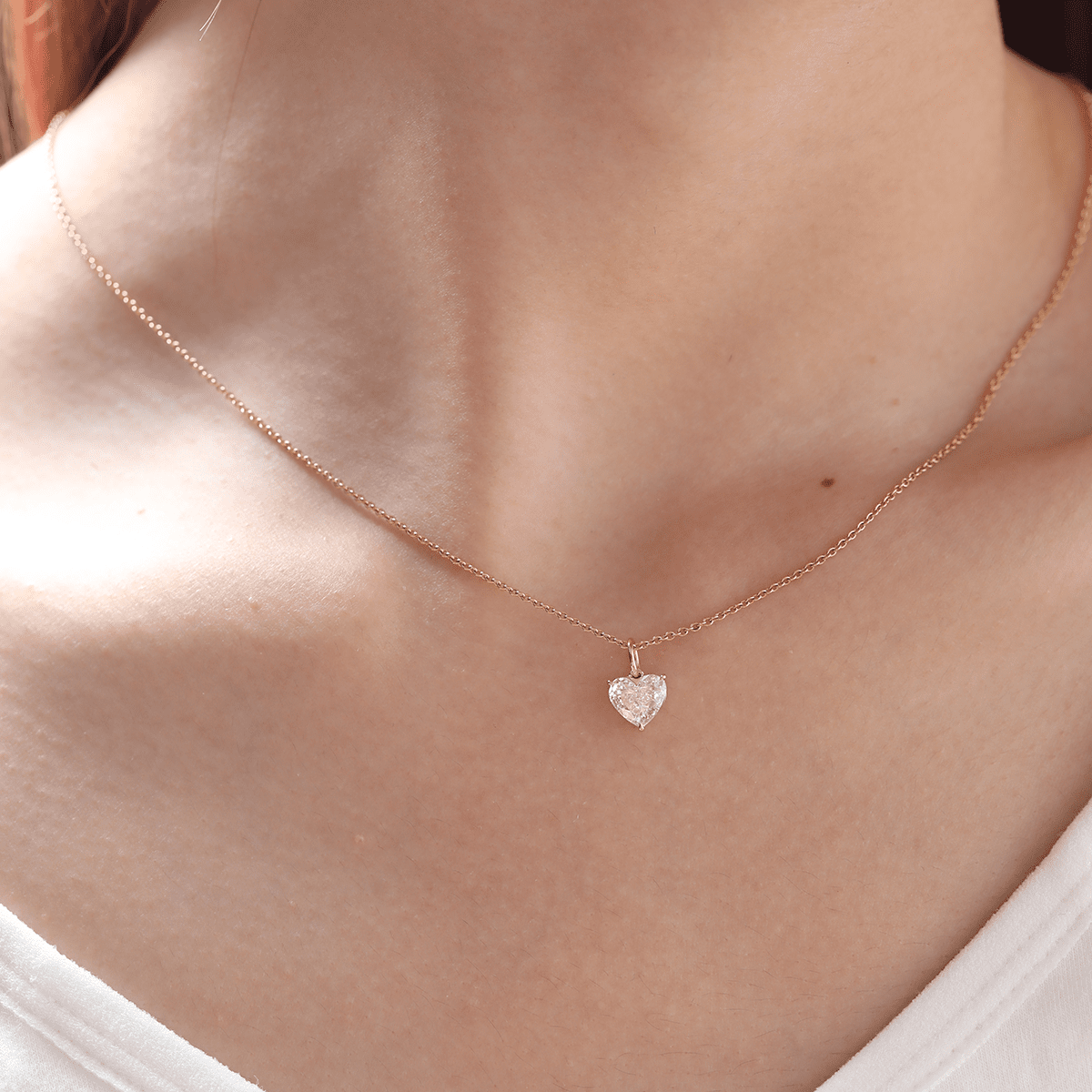 14K Rose Gold 1ct Heart Shaped Pink Lab Diamond Pendant with Corss Chain - FIORESE JEWELRY