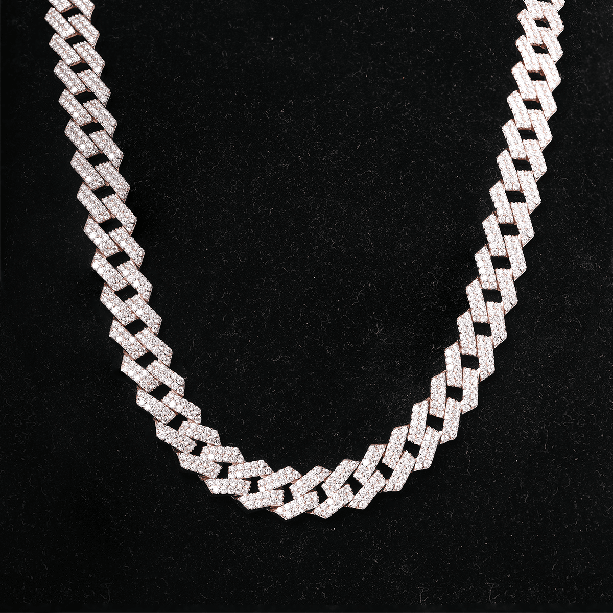 14K Rose Gold Iced Out Cuban Link Chain Necklace with Round Lab Diamond - FIORESE JEWELRY