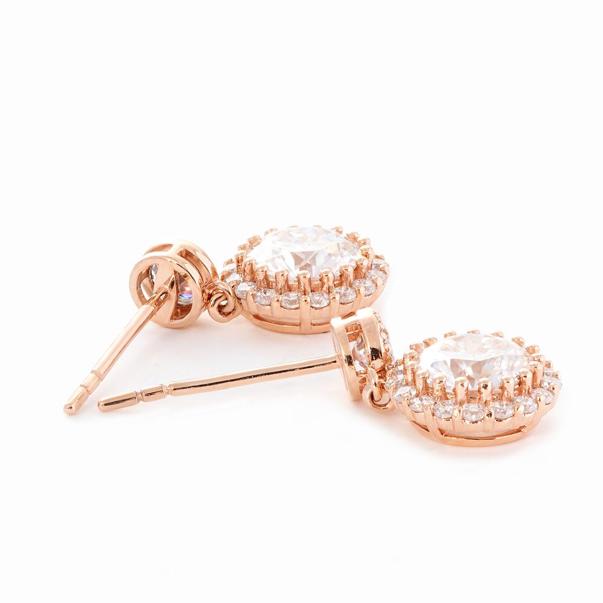14K Rose Gold Round Lab Diamond Halo Stud Earrings - FIORESE JEWELRY