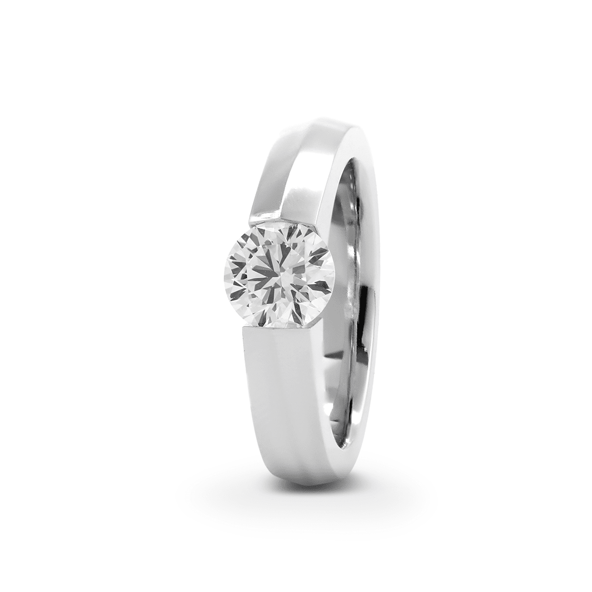 14K White Gold 1ct Round Brilliant Cut Lab Diamond Solitaire Ring with Knife Edge Band Design - FIORESE JEWELRY