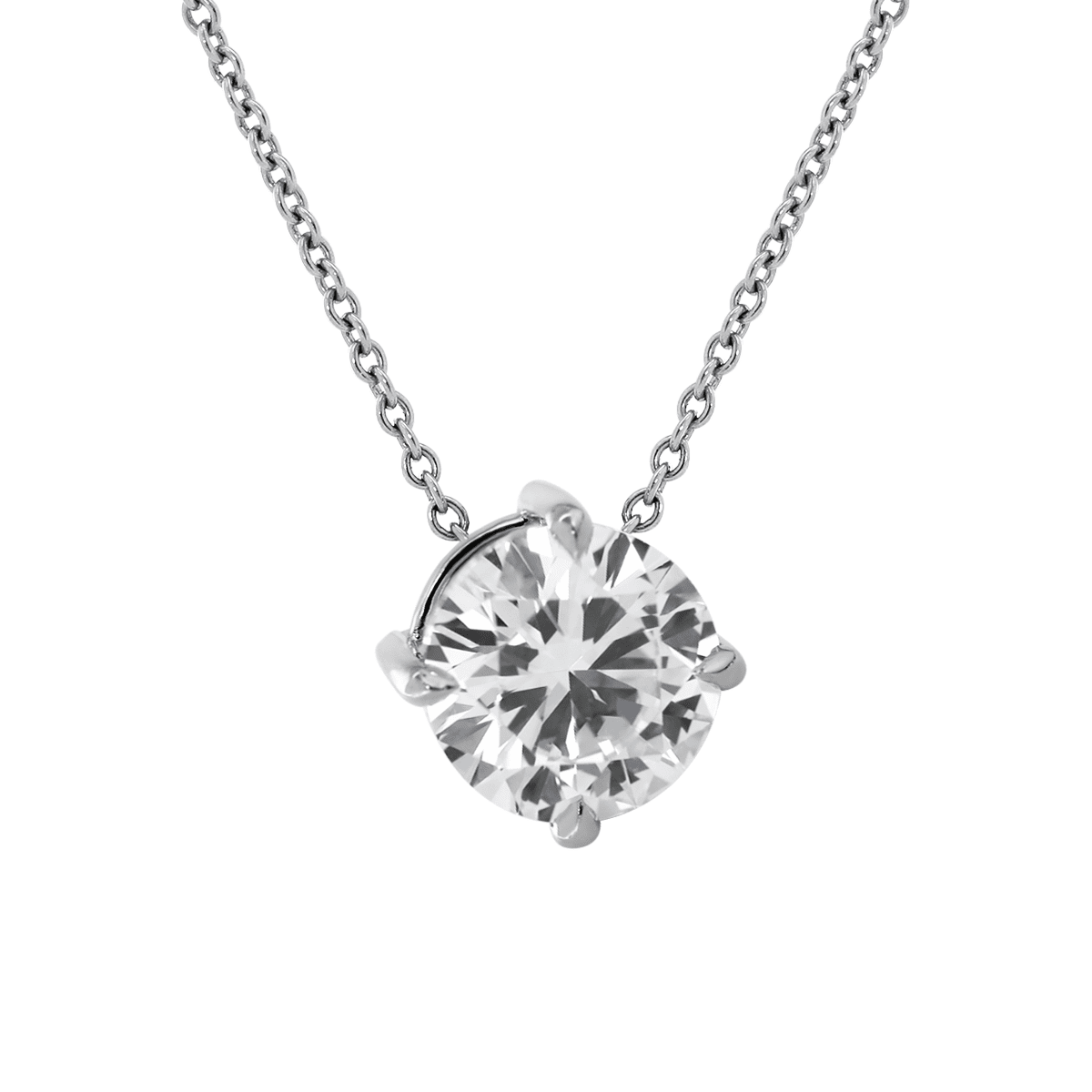 14K White Gold 1ct Round Lab Diamond 4 Claw Prongs Basket Setting Pendant Necklace - FIORESE JEWELRY
