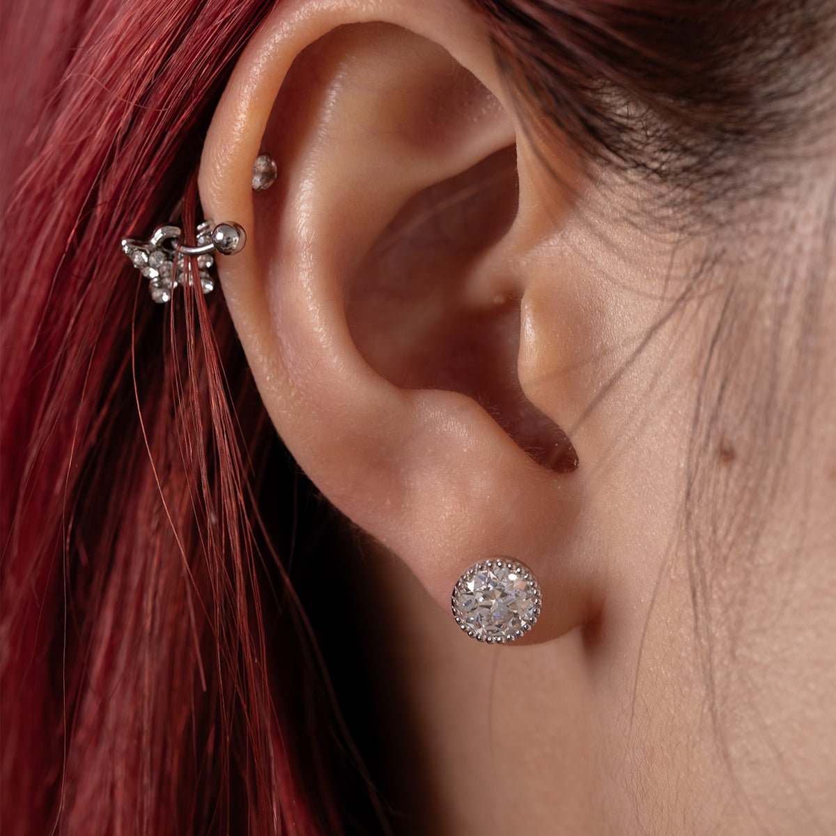 14K White Gold 2 ct tw Old European Cut Lab Diamond Millegrain Stud Earrings - FIORESE JEWELRY