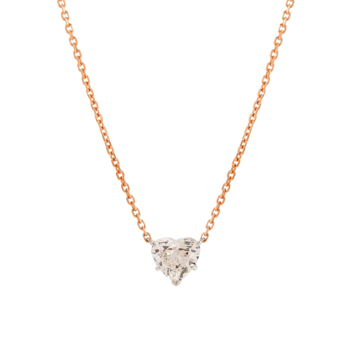 14K White Gold 3ct Heart Shaped Lab Diamond Pendant with 14K Rose Gold Corss Chain - FIORESE JEWELRY