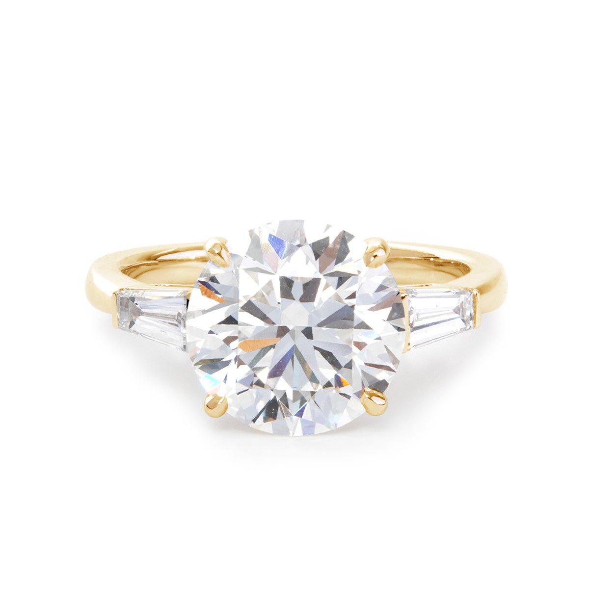 14K White Gold 4ct Round Cut Lab Diamond Tapered Three - stone Ring - FIORESE JEWELRY