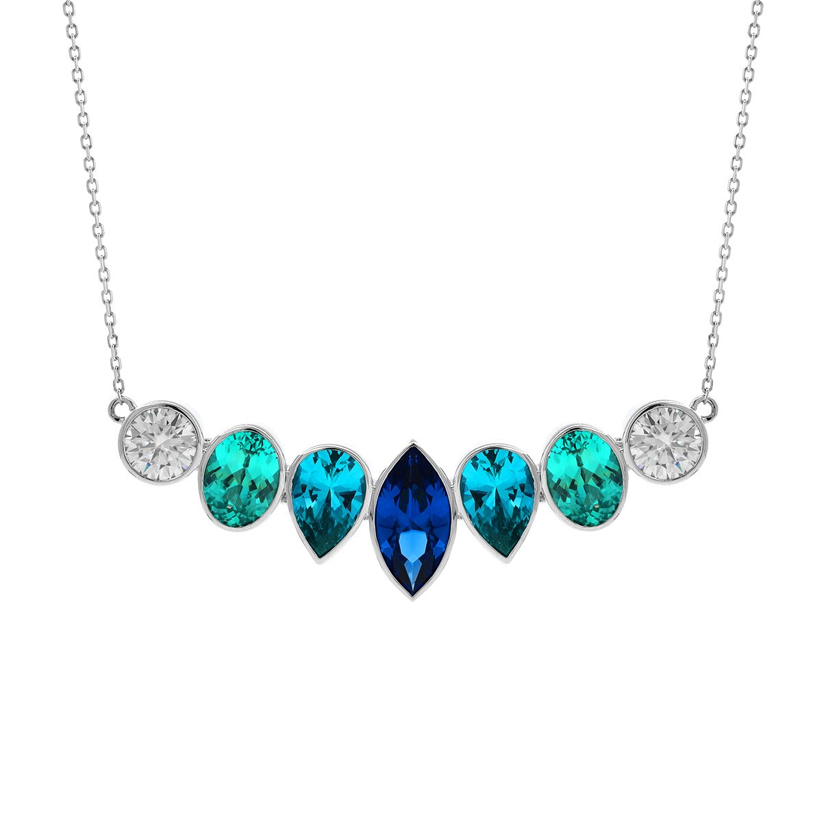 14K White Gold Fancy Shape Gems Bezel Pendant Necklace - FIORESE JEWELRY