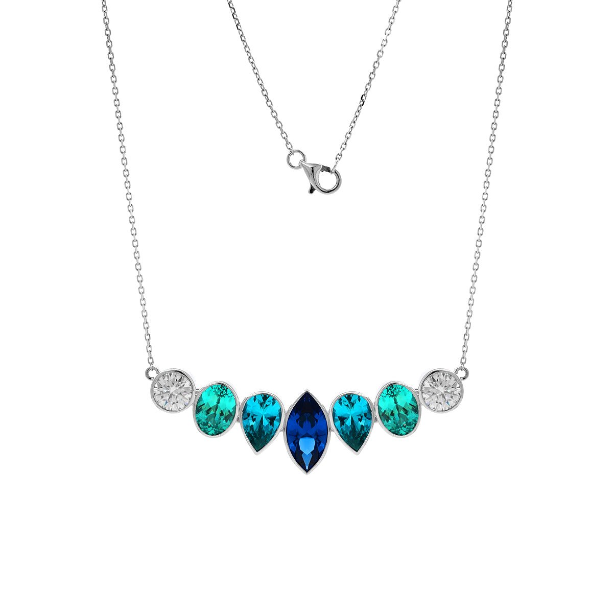 14K White Gold Fancy Shape Gems Bezel Pendant Necklace - FIORESE JEWELRY