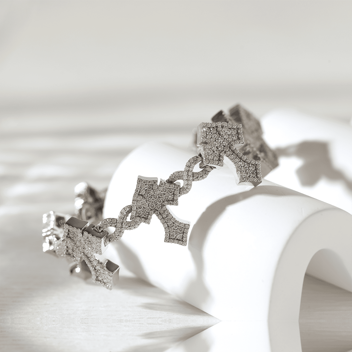 14K White Gold Knight' s Faith Pavé Lab Diamond Bracelet - FIORESE JEWELRY