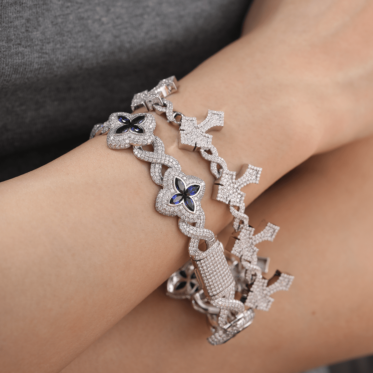 14K White Gold Knight' s Faith Pavé Lab Diamond Bracelet - FIORESE JEWELRY