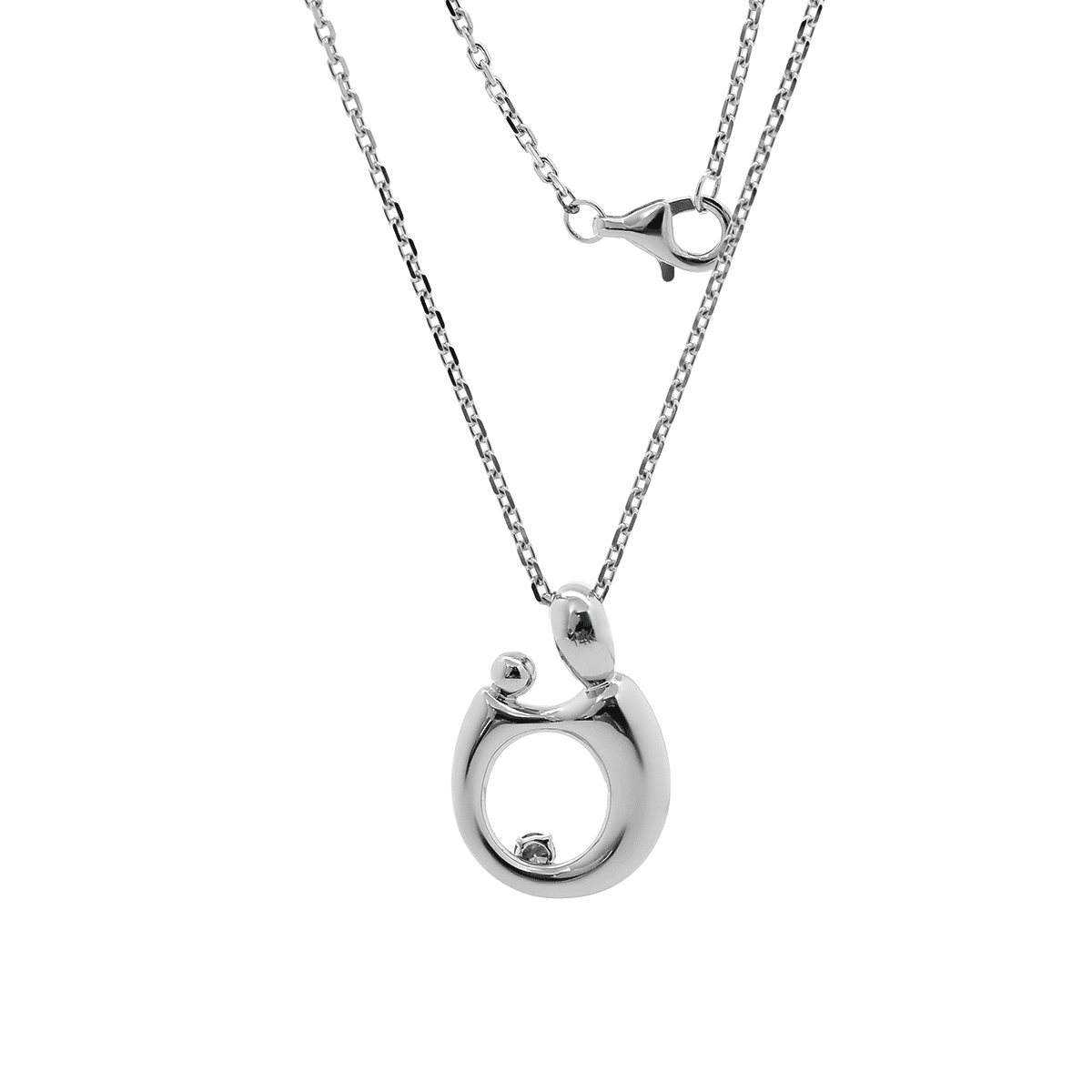 14K White Gold Mother and Child Pendant Necklace with Blue Round Lab Diamond - FIORESE JEWELRY