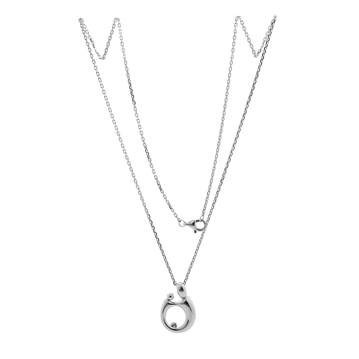 14K White Gold Mother and Child Pendant Necklace with Blue Round Lab Diamond - FIORESE JEWELRY