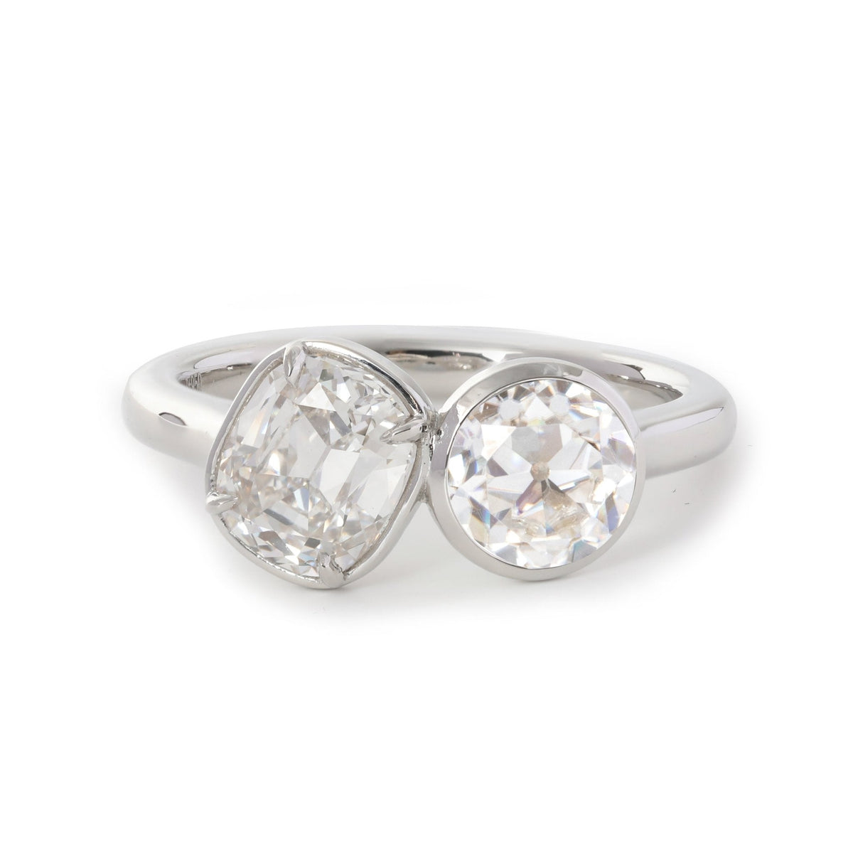 14K White Gold Old Mine Cut and Old Europen Cut Lab Diamond Toi et Moi Ring - FIORESE JEWELRY