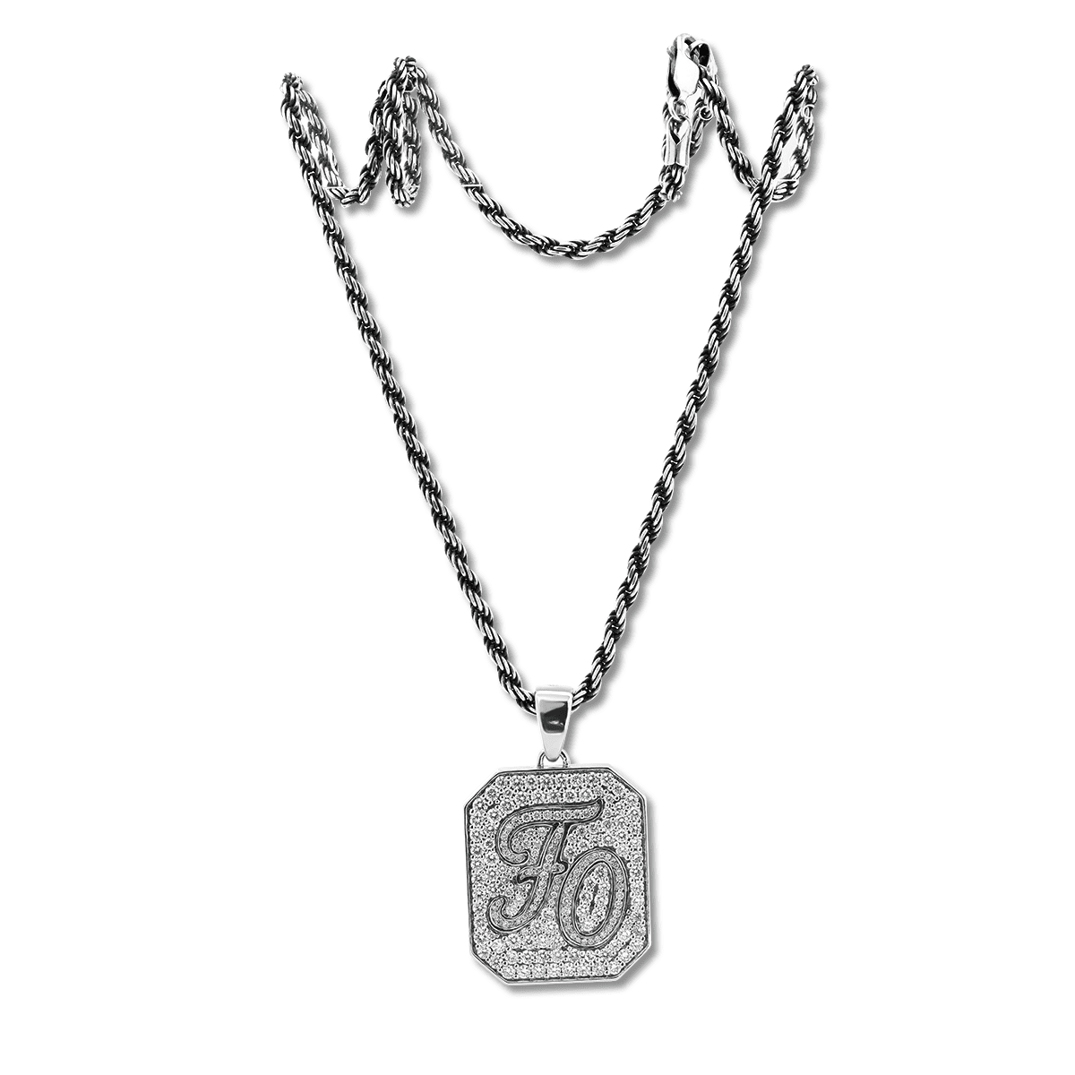 14K White Gold Palm Pendant Necklace with Round Lab Diamond Pave - FIORESE JEWELRY