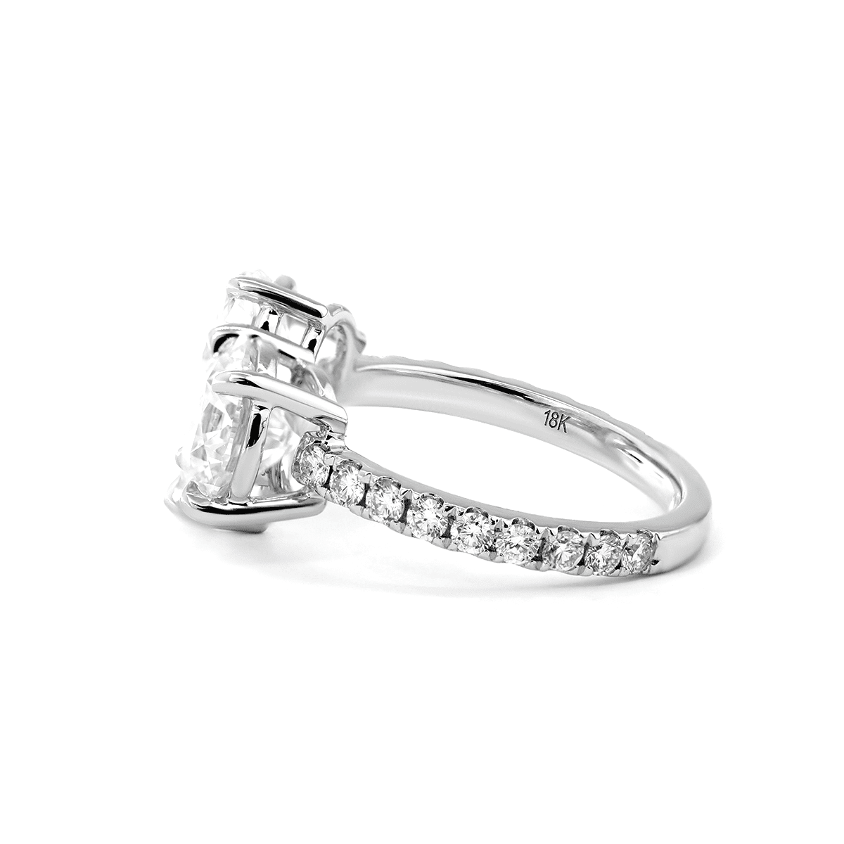 14K White Gold Round and Pear Lab Diamond Toi et Moi Ring with Pave Design - FIORESE JEWELRY