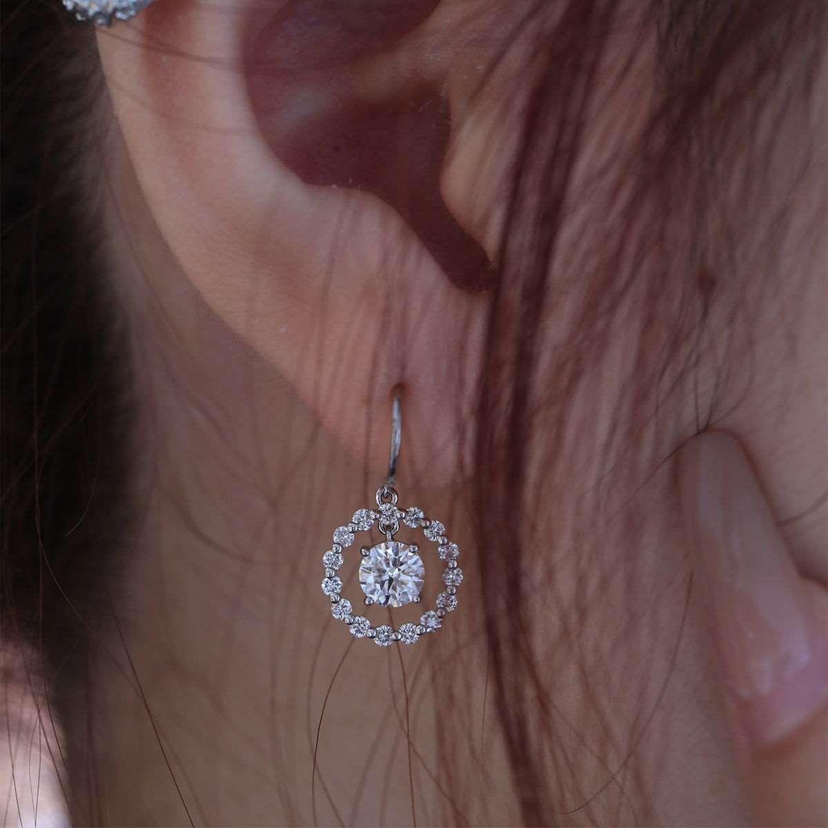 14K White Gold Round Cut Lab Diamond Hook Earrings - FIORESE JEWELRY