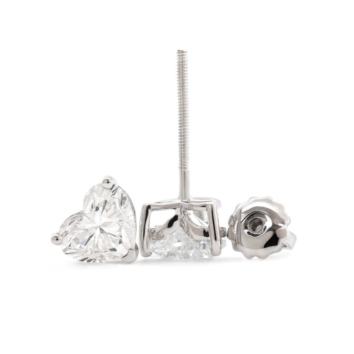 14K White Gold Stud Earrings with 2 ct tw Heart Shaped Lab Diamond and Basket Setting - FIORESE JEWELRY