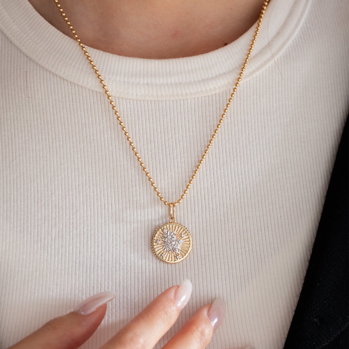14K Yellow and White Gold Floral Pendant Necklace - FIORESE JEWELRY