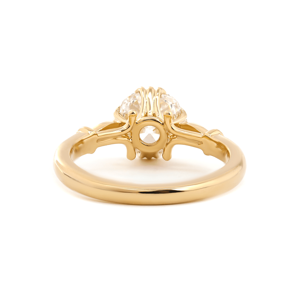 14K Yellow Gold 1.5ct Old Mine Cut Lab Grown Diamond Triple Prong Floral Basket Setting Vintage Ring – Art Nouveau Nature - Inspired Design - FIORESE JEWELRY