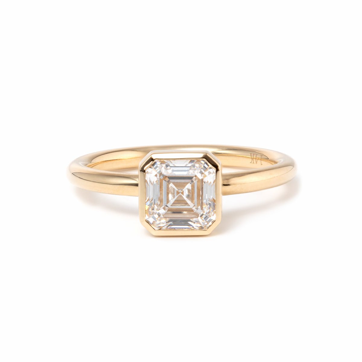 14k Yellow Gold 1ct Asscher Cut Lab Diamond Bezel Ring - FIORESE JEWELRY