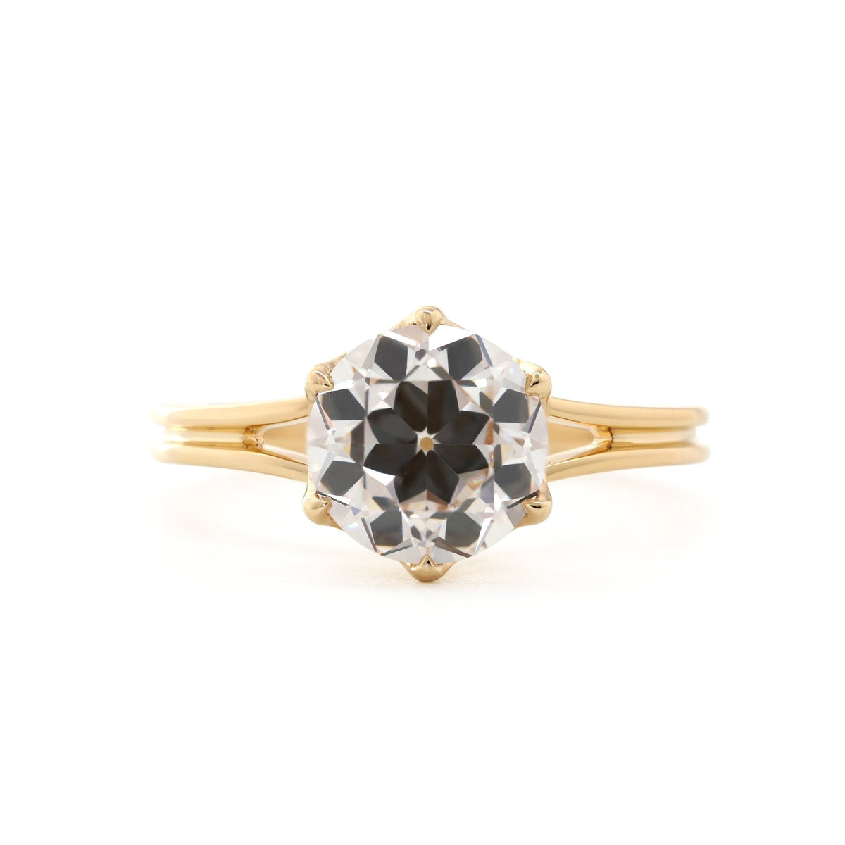 14K Yellow Gold 2.5ct Old European Cut Lab Diamond 6 Claw Prong Crown Basket Solitaire Ring - FIORESE JEWELRY