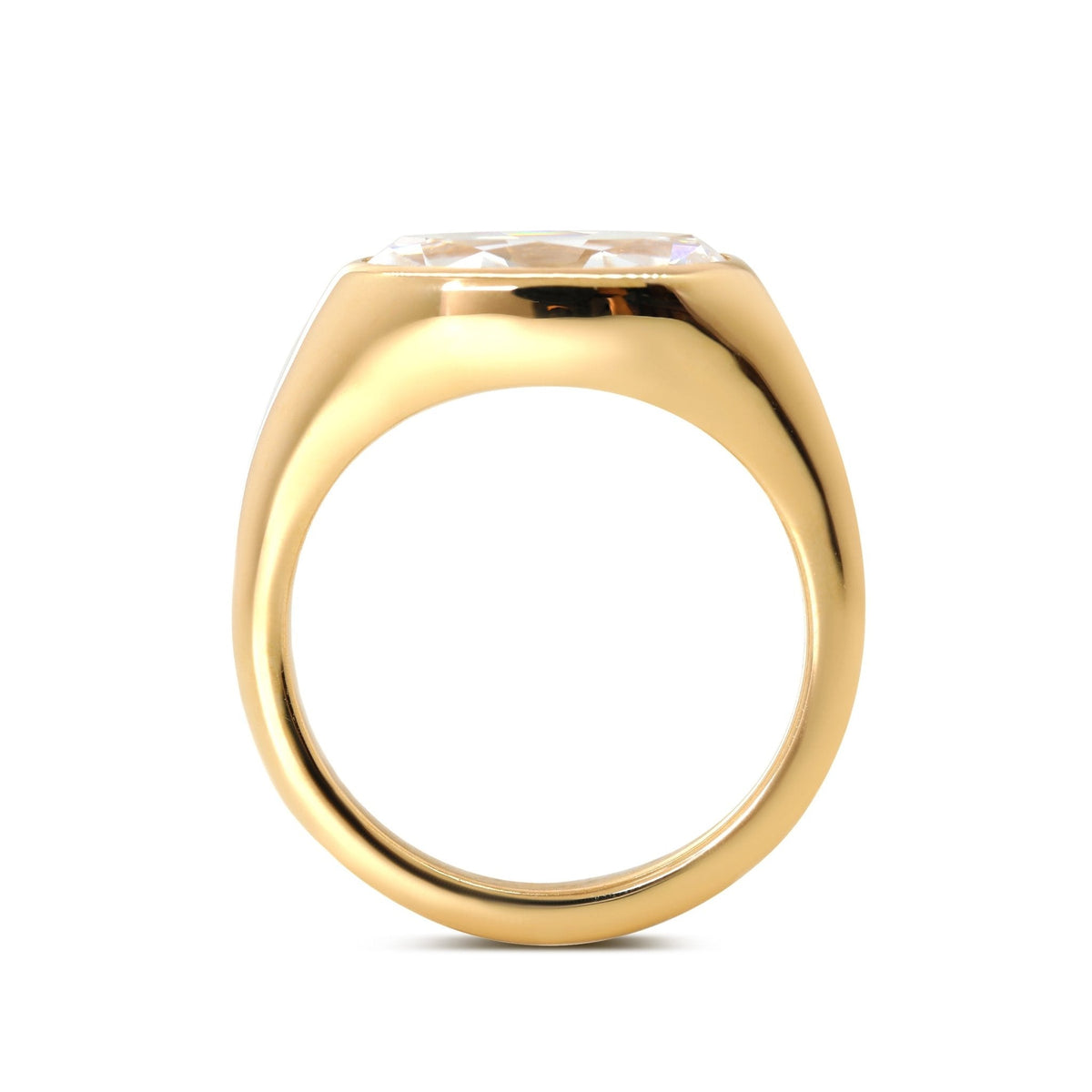 14K Yellow Gold 2ct Elongated Oval Old Mine Cut Lab Diamond Bezel Solitaire Ring - FIORESE JEWELRY