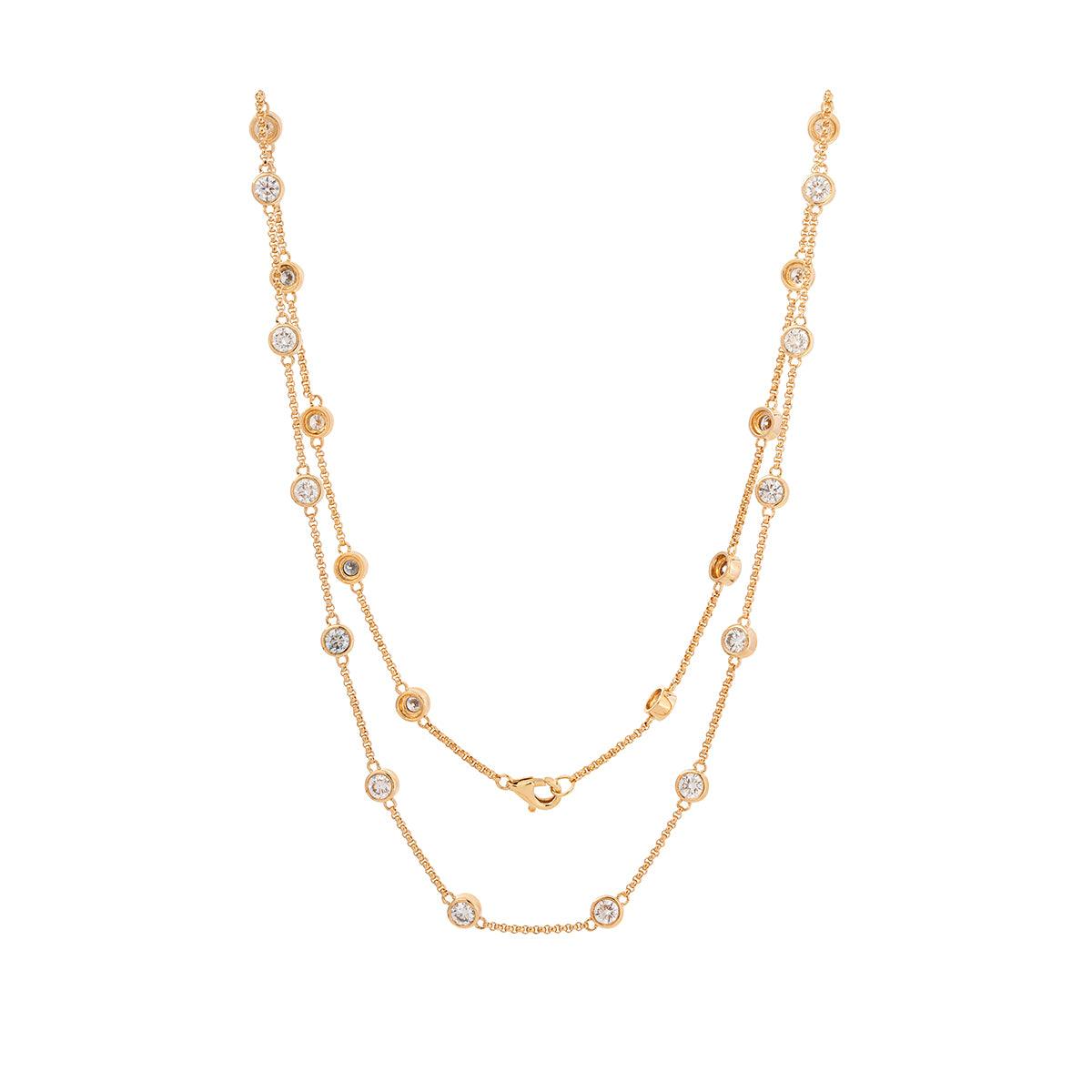 14K Yellow Gold 3 ct tw Round Brilliant Cut Lab Diamond Bezel Station Necklace - FIORESE JEWELRY