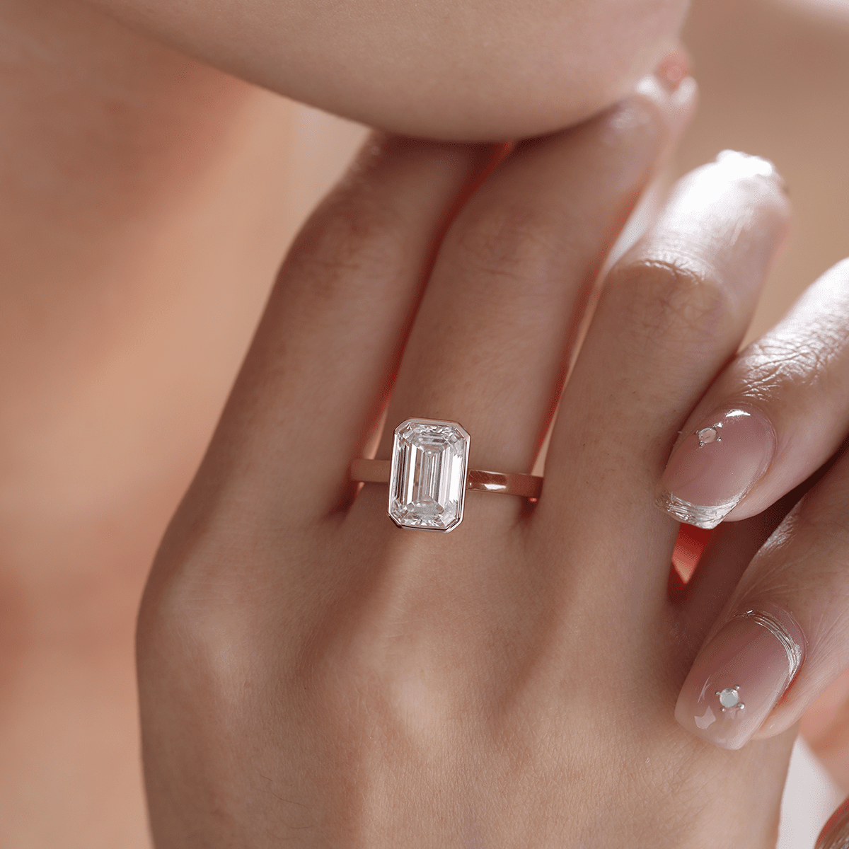 14K Yellow Gold 3ct Emerald Cut Lab Diamond Bezel Solitaire Ring - FIORESE JEWELRY
