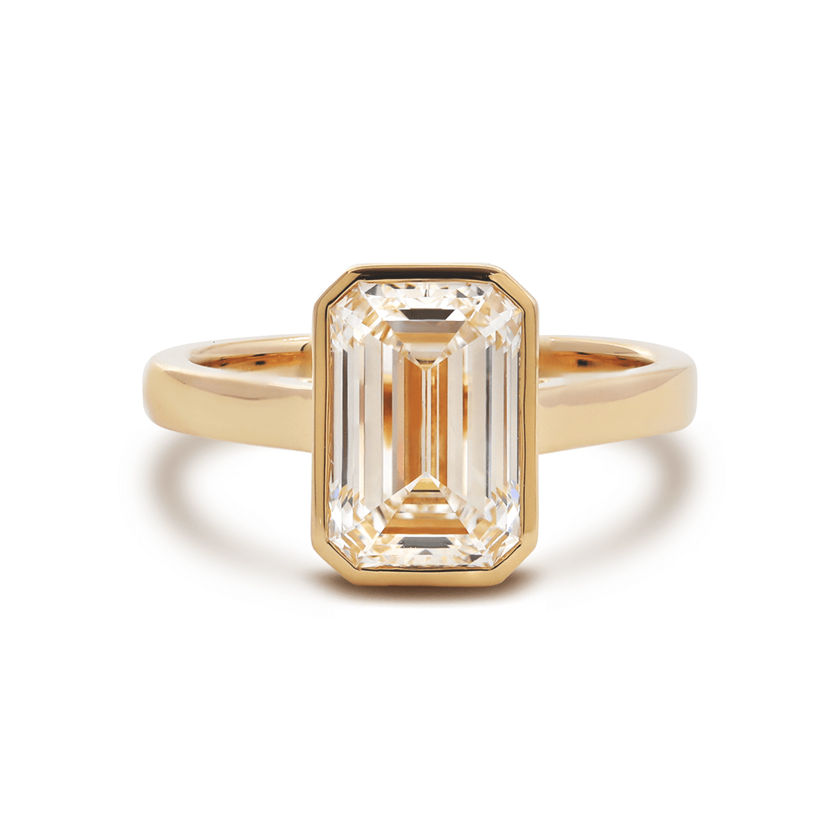 14K Yellow Gold 3ct Emerald Cut Lab Diamond Bezel Solitaire Ring - FIORESE JEWELRY