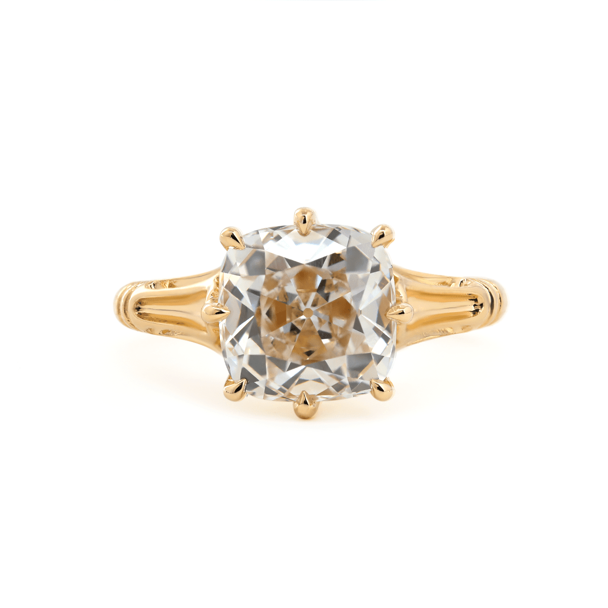14K Yellow Gold 3ct Old Mine Cut Lab Diamond 8 Prongs Crown Basket Solitaire Ring - FIORESE JEWELRY