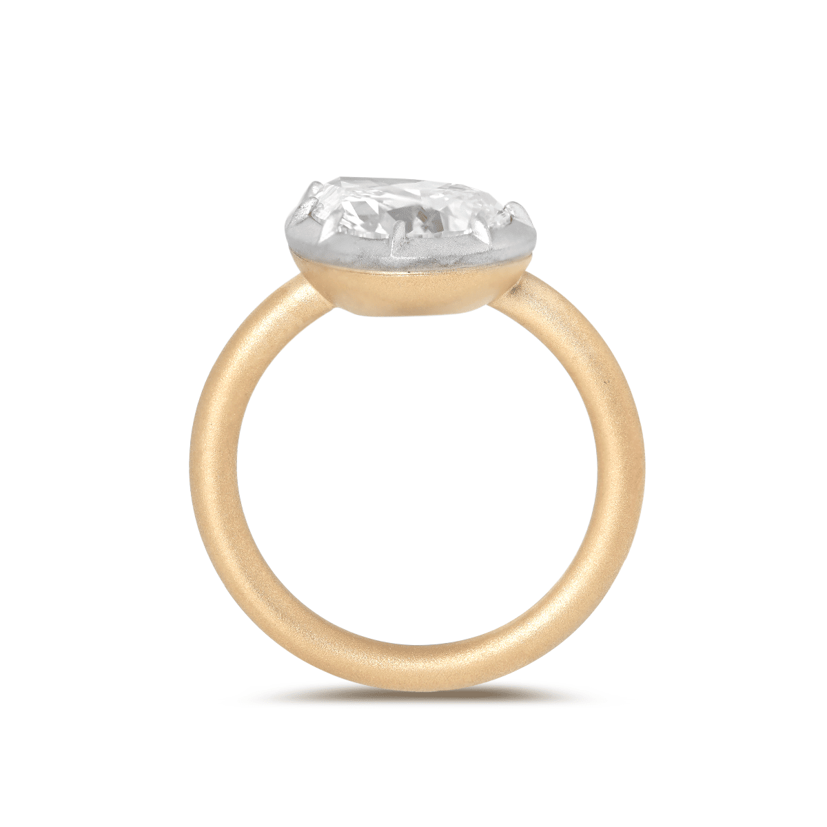 14K Yellow Gold 3ct Pear Shaped Lab Diamond Matte Ring with White Gold Bezel - FIORESE JEWELRY