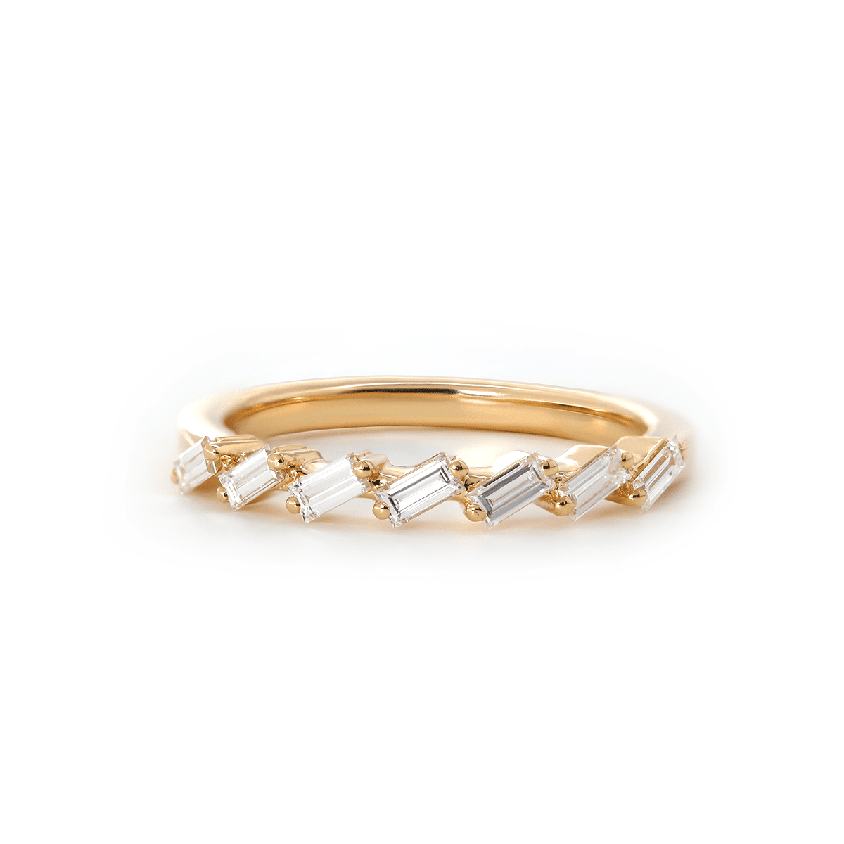 14K Yellow Gold Baguette Cut Lab Diamond 7 Stone Half Eternity Ring - FIORESE JEWELRY
