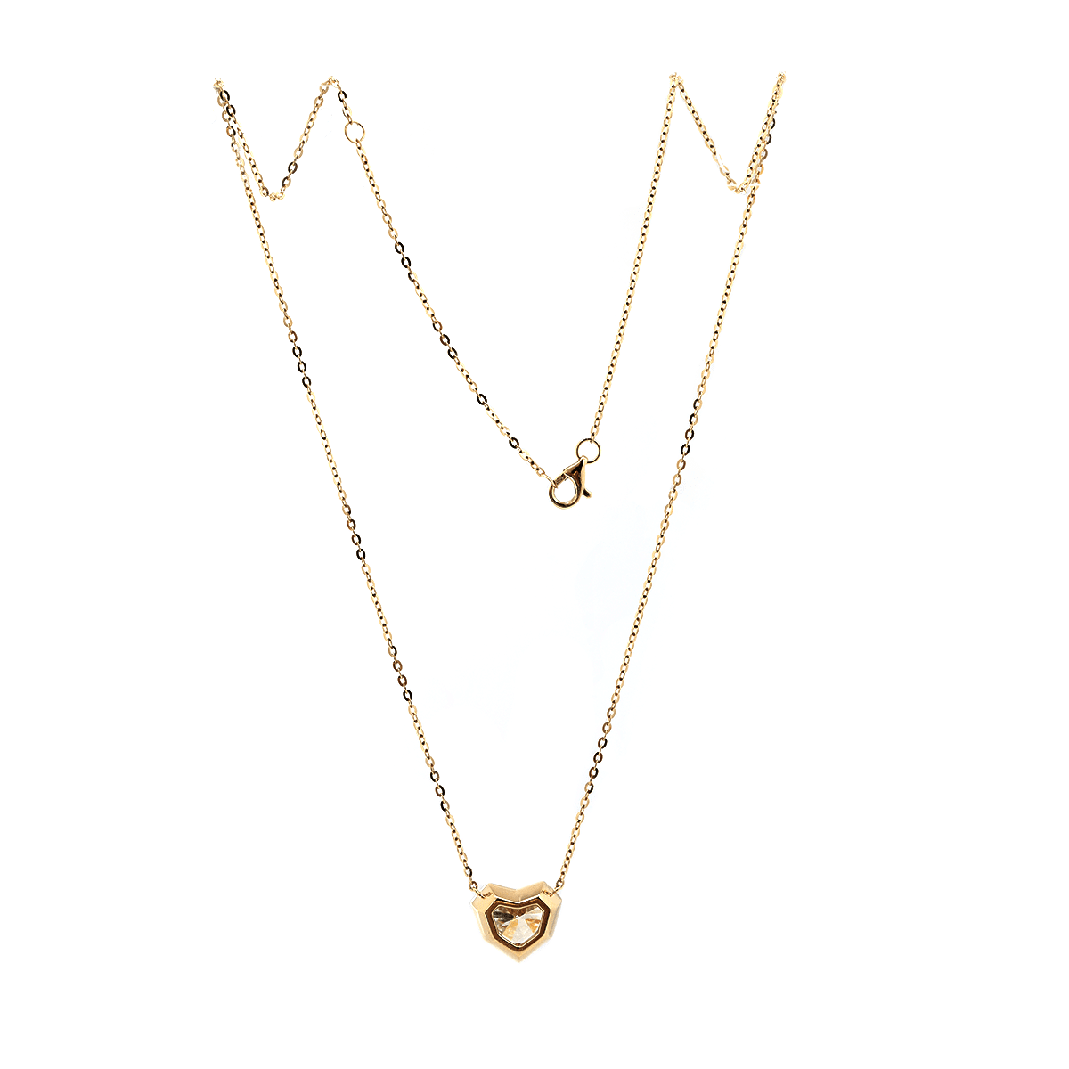 14K Yellow Gold Necklace with 2.5ct Heart Shaped Lab Diamond Pendant in Bezel Setting and Round Cross Chain - FIORESE JEWELRY