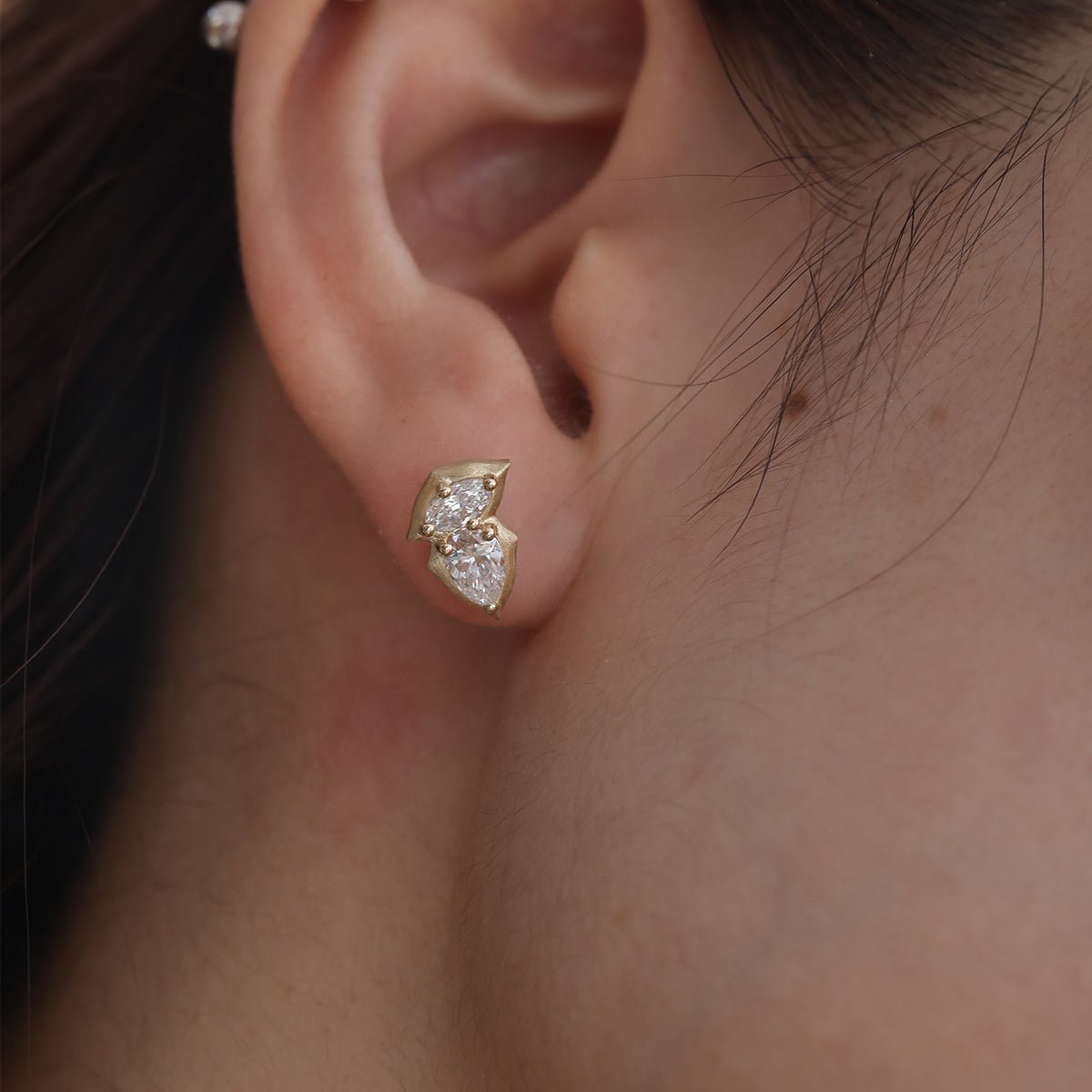 14K Yellow Gold Pear and Marquise Cut Lab Diamond Stud Earrings - FIORESE JEWELRY