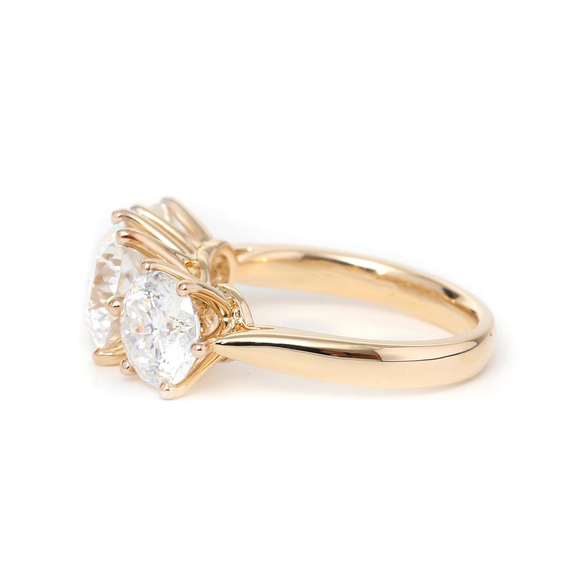 14K Yellow Gold Portuguese Cut Lab Diamond Three Stone Ring - FIORESE JEWELRY