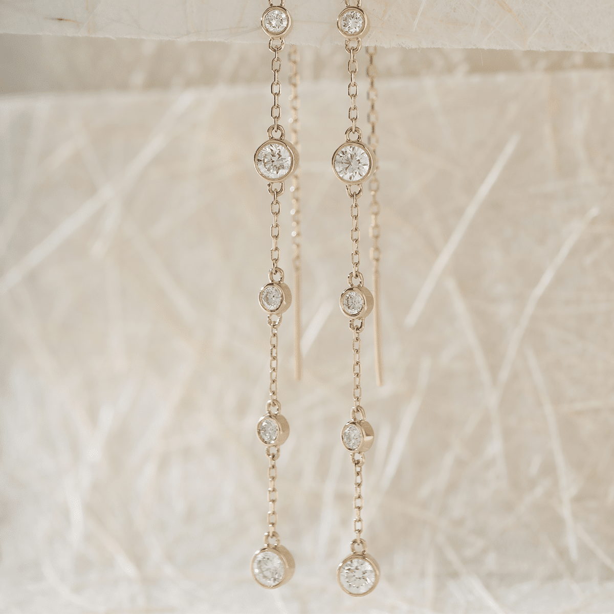 14K Yellow Gold Round Cut Diamond Bezel Drop Earrings - FIORESE JEWELRY
