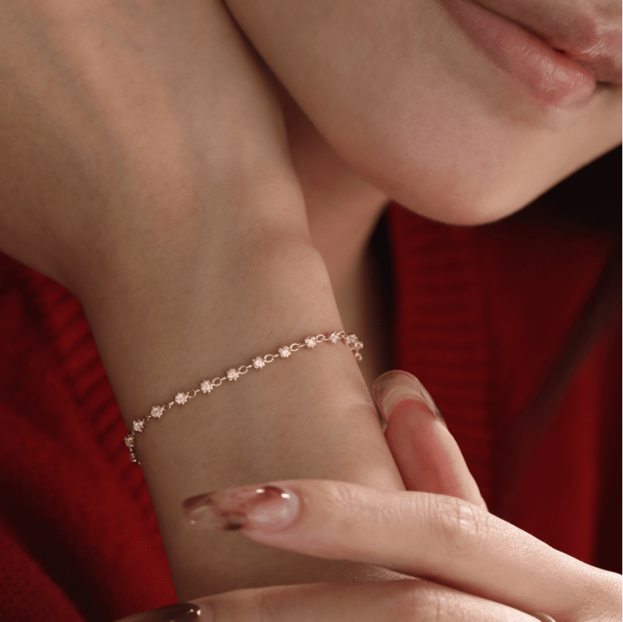 14K Yellow Gold Round Lab Dimaond Star Bezel Station Bracelet - FIORESE JEWELRY