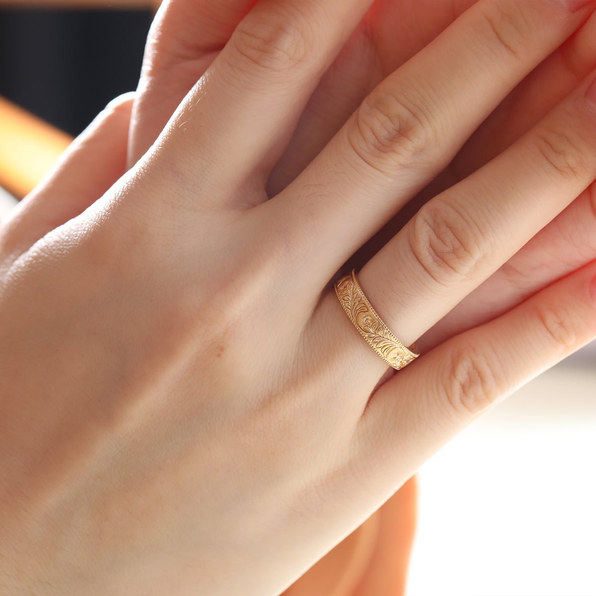 14K Yellow Gold Wedding Ring – Art Nouveau Nature - Inspired Design - FIORESE JEWELRY