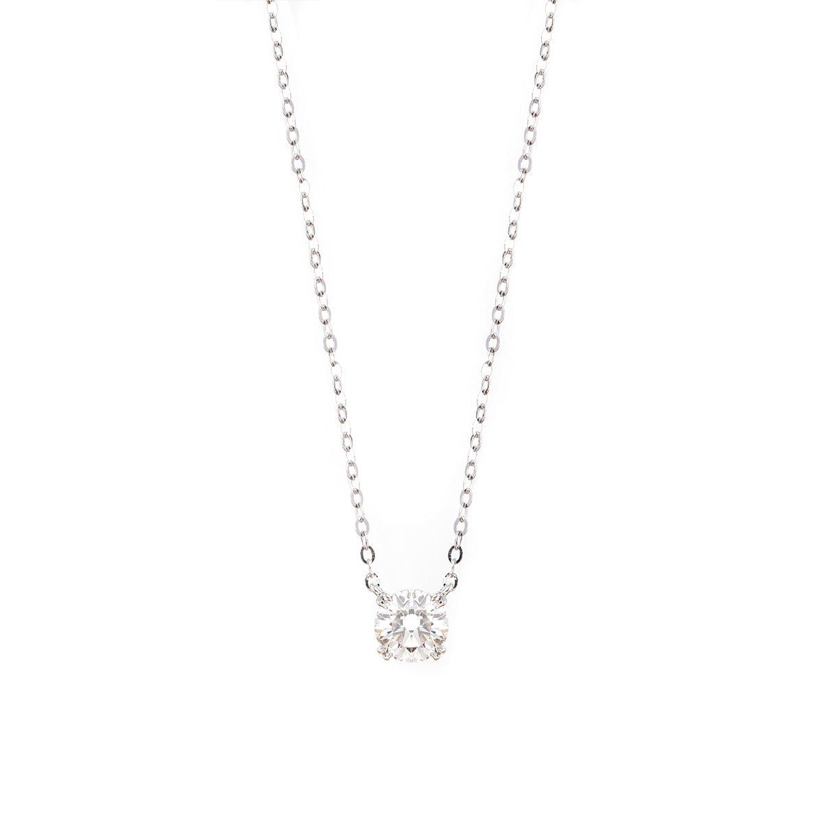 18K White Gold 1ct Round Lab Diamond Double Prong Basket Setting Necklace - FIORESE JEWELRY