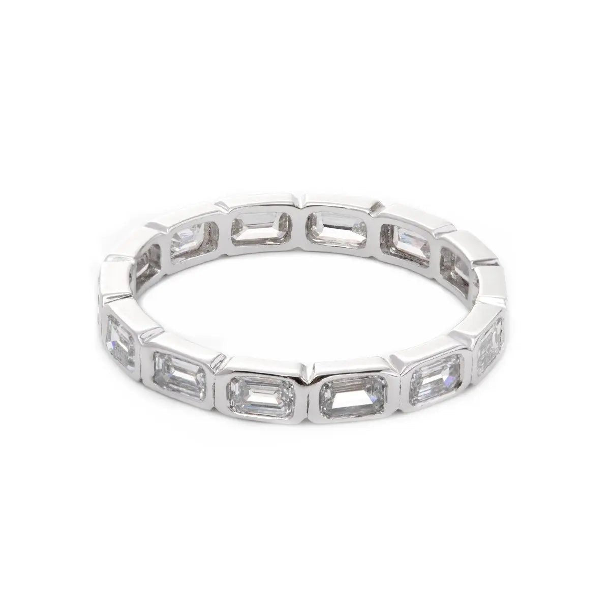 18K White Gold Emerald Cut Lab Diamond Bezel Eternity Ring - FIORESE JEWELRY