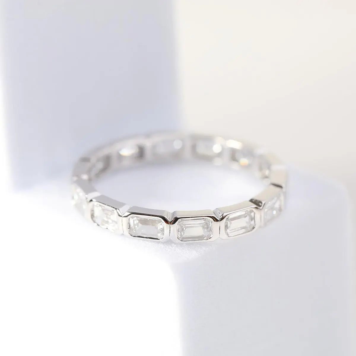 18K White Gold Emerald Cut Lab Diamond Bezel Eternity Ring - FIORESE JEWELRY