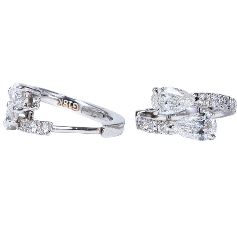 18K White Gold Pear Cut & Round Lab Diamond Huggie Earrings - FIORESE JEWELRY