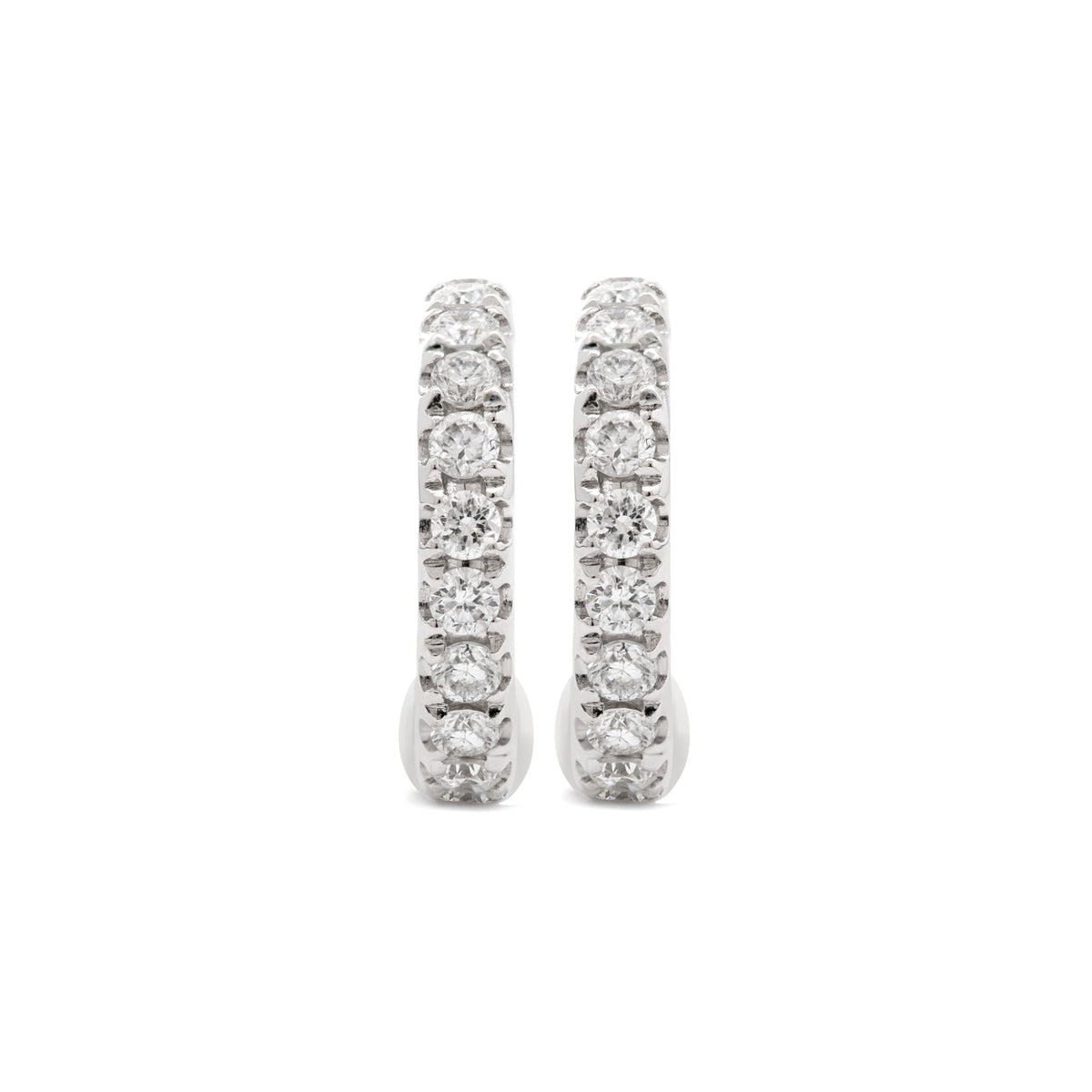 18K White Gold Round Cut Lab Diamond Huggie Earrings - FIORESE JEWELRY